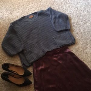 Navy Cropped Sweater with Pockets
